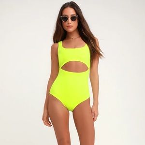 Lightning Bolt Neon Yellow One-Piece Swimsuit